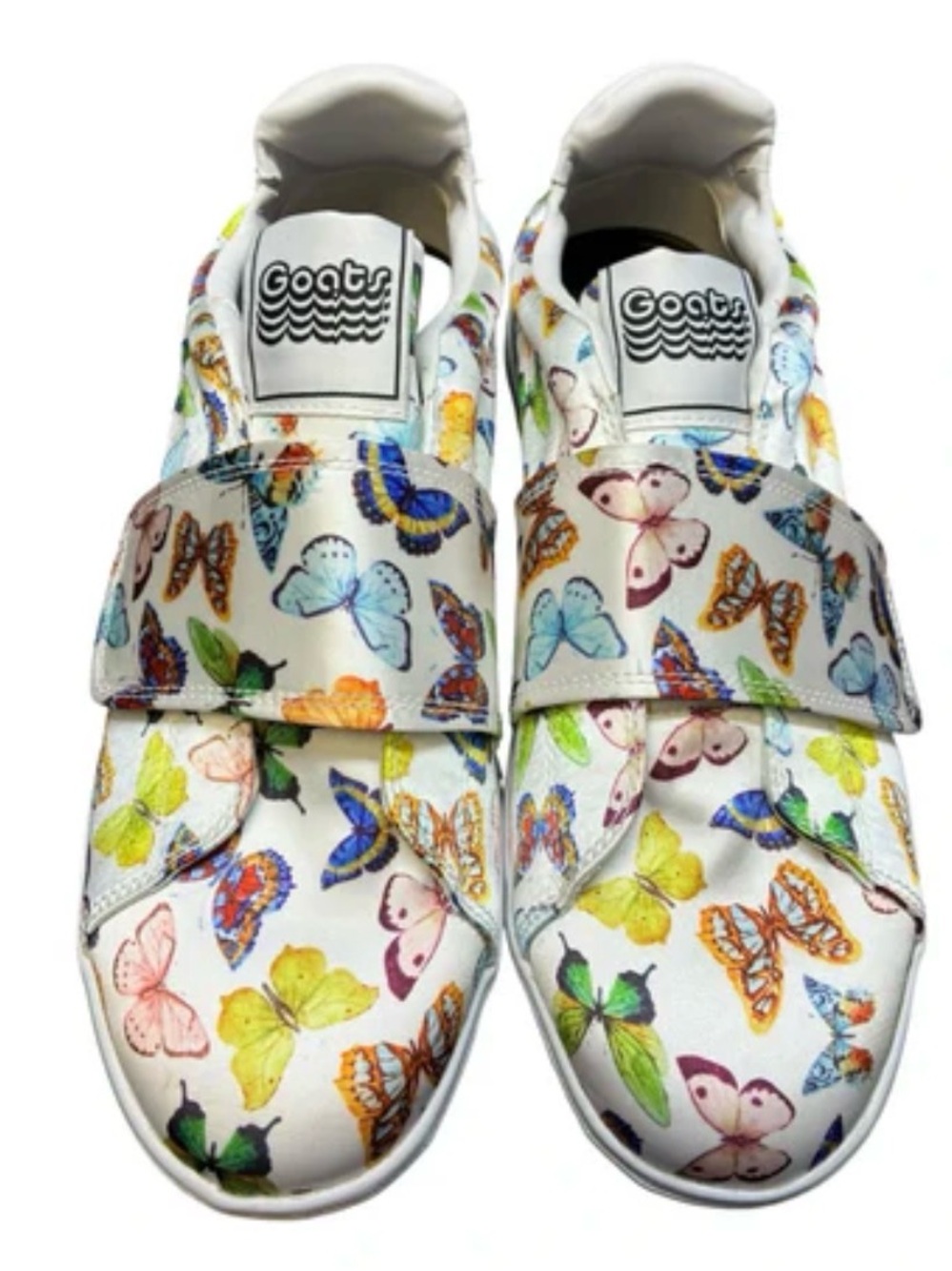 White Butterfly Print Velcro Sneakers